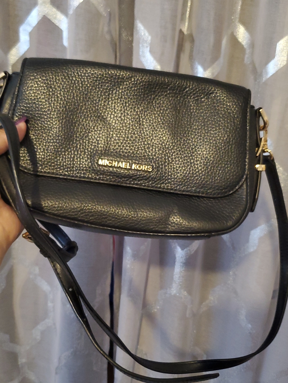 Michael Kors Black Pebbled Leather Crossbody with Gold Logo